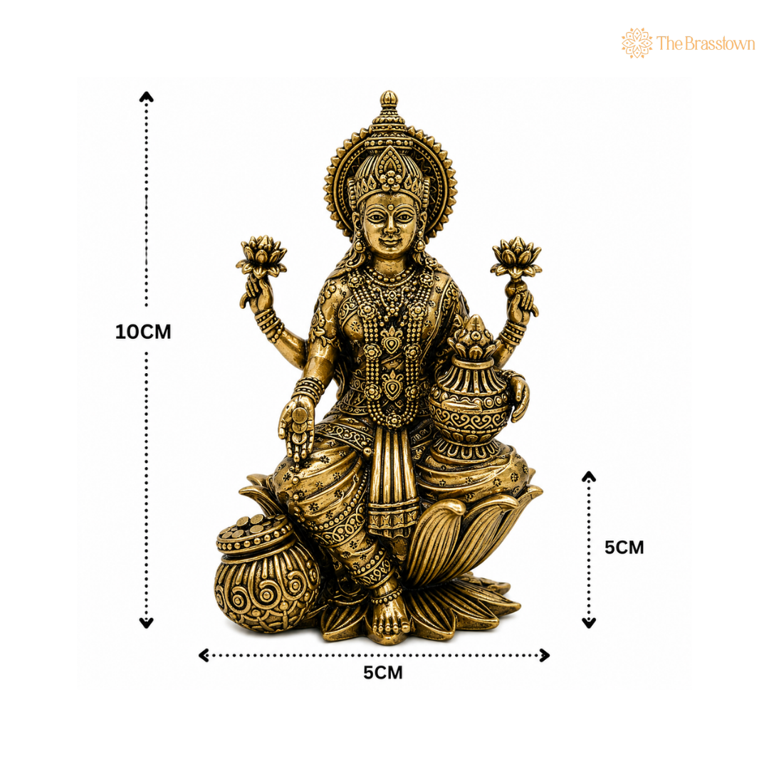 Brass Mahalakshmi Idol – Divine Goddess of Wealth &amp; Fortune for Puja 4 Inch