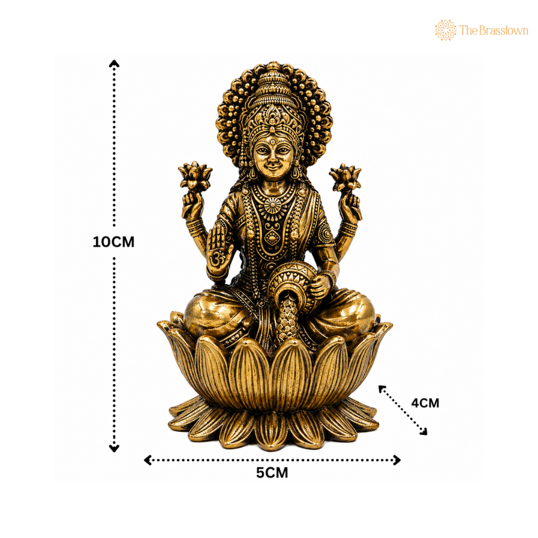 Brass Mahalakshmi Murti – Lucky Wealth Idol for Home, Office &amp; Gift 4 Inch