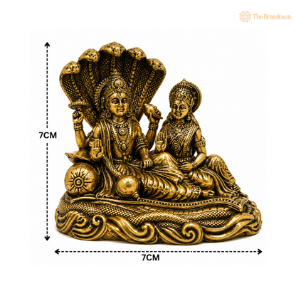 Handcrafted Brass Vishnu and Lakshmi Idol – Fine Finish Divine Statue for Puja &amp; Home Mandir 3 Inch