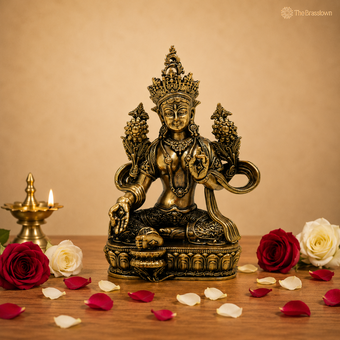 Brass Tara Ma Idol – Handcrafted Tara Maa Murti (Ugratara / Mahaugrotara) for Puja, Home Mandir &amp; Spiritual Décor 4.5 Inch