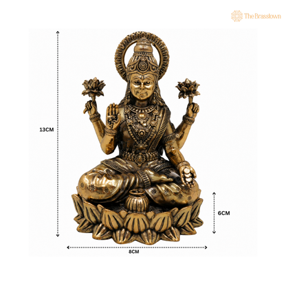 Handcrafted Brass Sitting Mahalakshmi Idol – Peetal Goddess Lakshmi Murti for Puja, Home Mandir &amp; Spiritual Décor 5 Inch