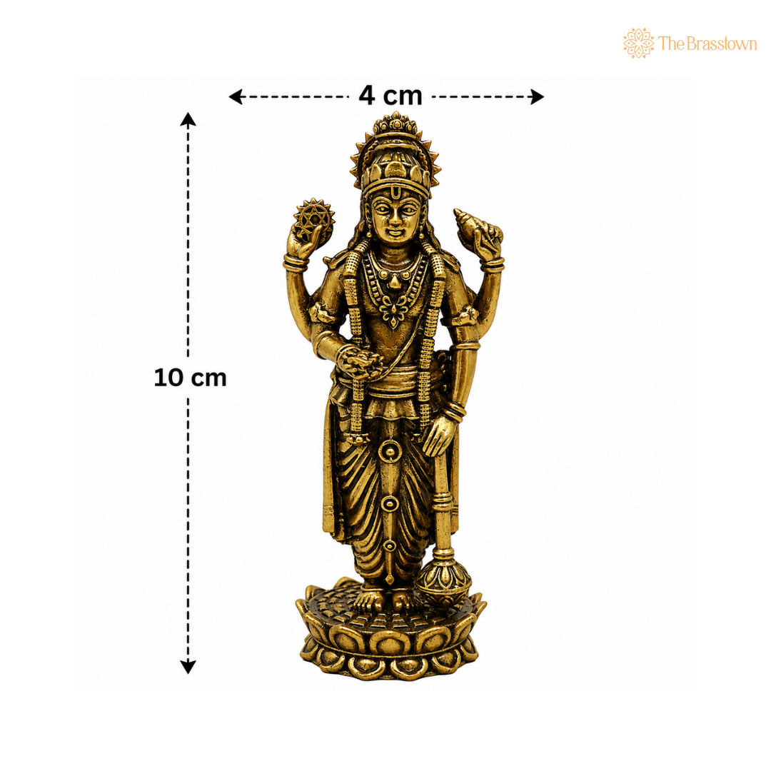 Handcrafted Brass Vishnu Idol – Narayana / Balaji Murti for Home Temple, Puja &amp; Spiritual Decor 4 Inch