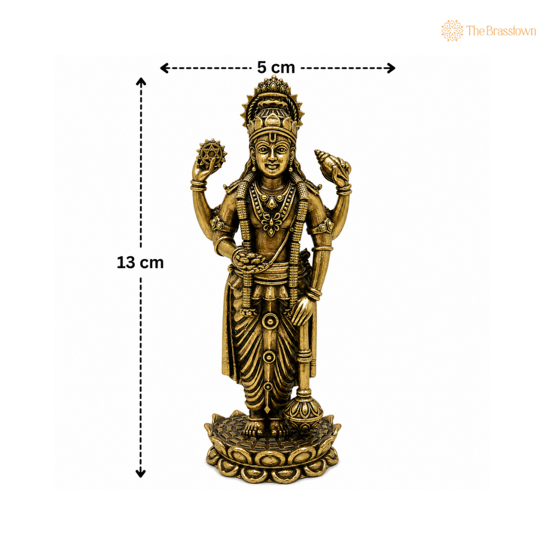 Handcrafted Brass Vishnu Idol – Narayana / Balaji Murti for Home Temple, Puja &amp; Spiritual Decor 5 Inch