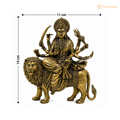 Brass Durga Maa Sherawali Idol – Goddess Durga on Lion Murti for Puja, Home Mandir &amp; Spiritual Décor 5.5 Inch