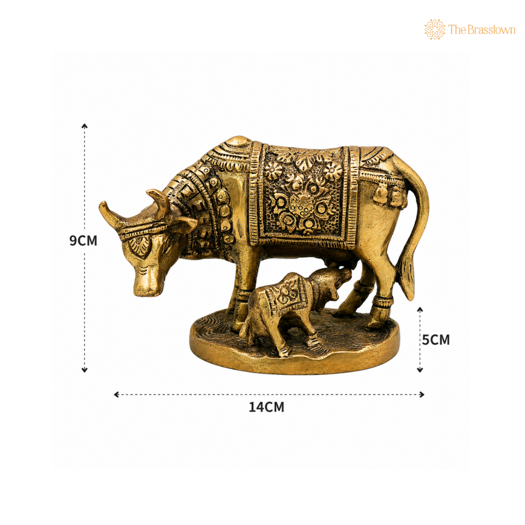 Sacred Brass Cow and Calf Statue 3.5 Inch