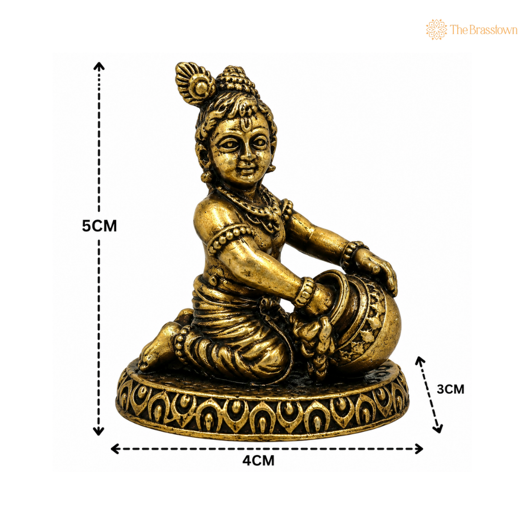 Brass Bal Krishna Idol – Lord Krishna Murti (Makhan Chor, Govind, Gopal, Shyamsundar) for Puja, Home Mandir &amp; Décor 2 Inch