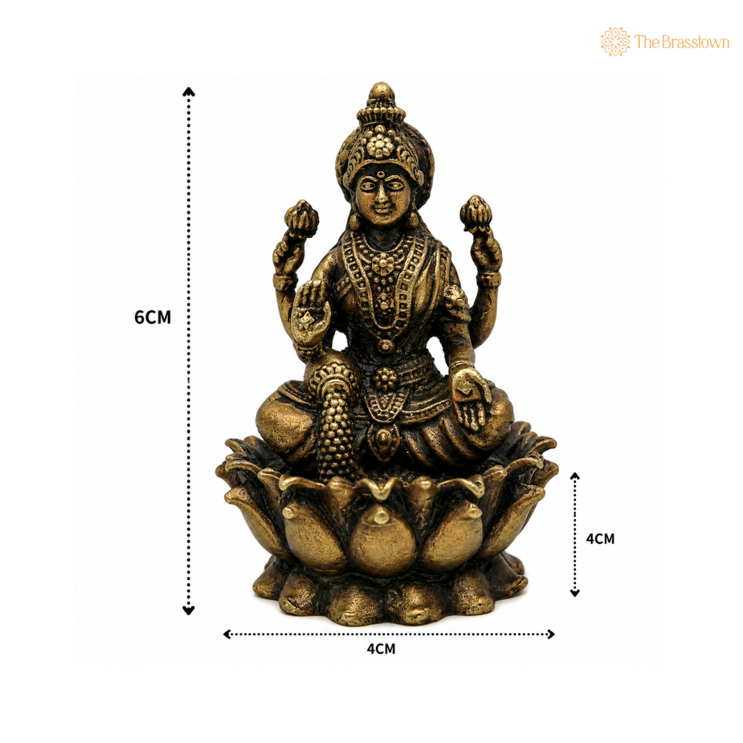 Brass Handcrafted Lakshmi Idol – Peetal Handcrafted Goddess Lakshmi Murti for Puja, Home Mandir &amp; Spiritual Décor 2.5 Inch