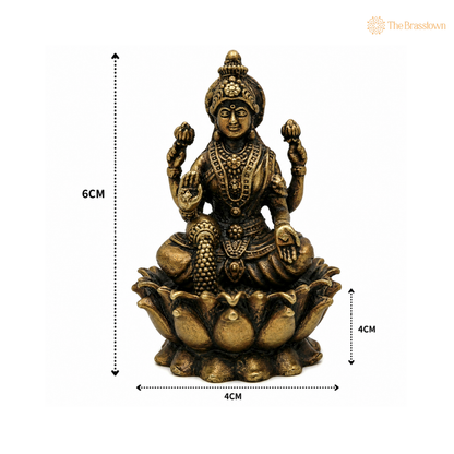 Brass Handcrafted Lakshmi Idol – Peetal Handcrafted Goddess Lakshmi Murti for Puja, Home Mandir &amp; Spiritual Décor 2.5 Inch