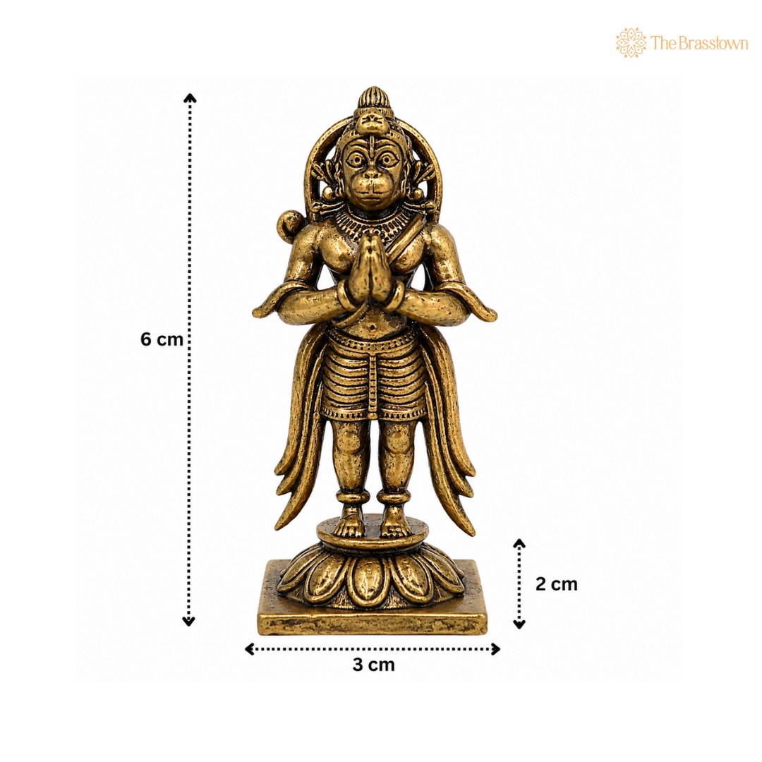 Handcrafted Brass Hanuman Idol – Bajrangbali / Anjaneya / Maruti Murti for Puja, Home Mandir &amp; Spiritual Décor 2.5 Inch