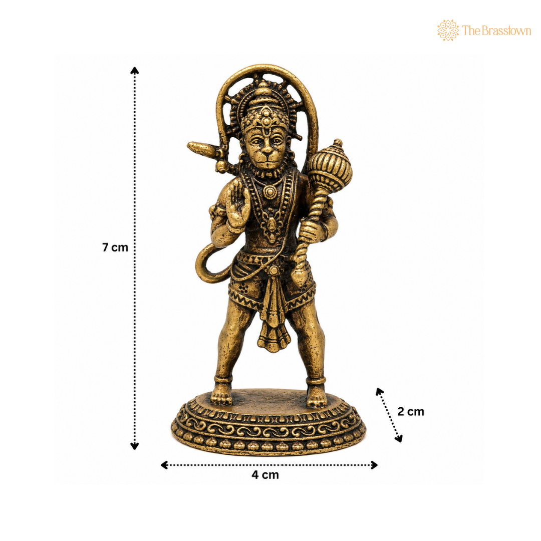 Brass Hanuman Idol with long Tail – Bajrangbali / Anjaneya / Maruti Murti for Puja, Home Mandir &amp; Spiritual Décor 3 Inch