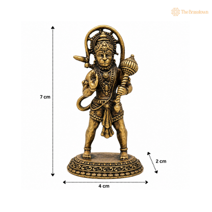 Brass Hanuman Idol with long Tail – Bajrangbali / Anjaneya / Maruti Murti for Puja, Home Mandir &amp; Spiritual Décor 3 Inch