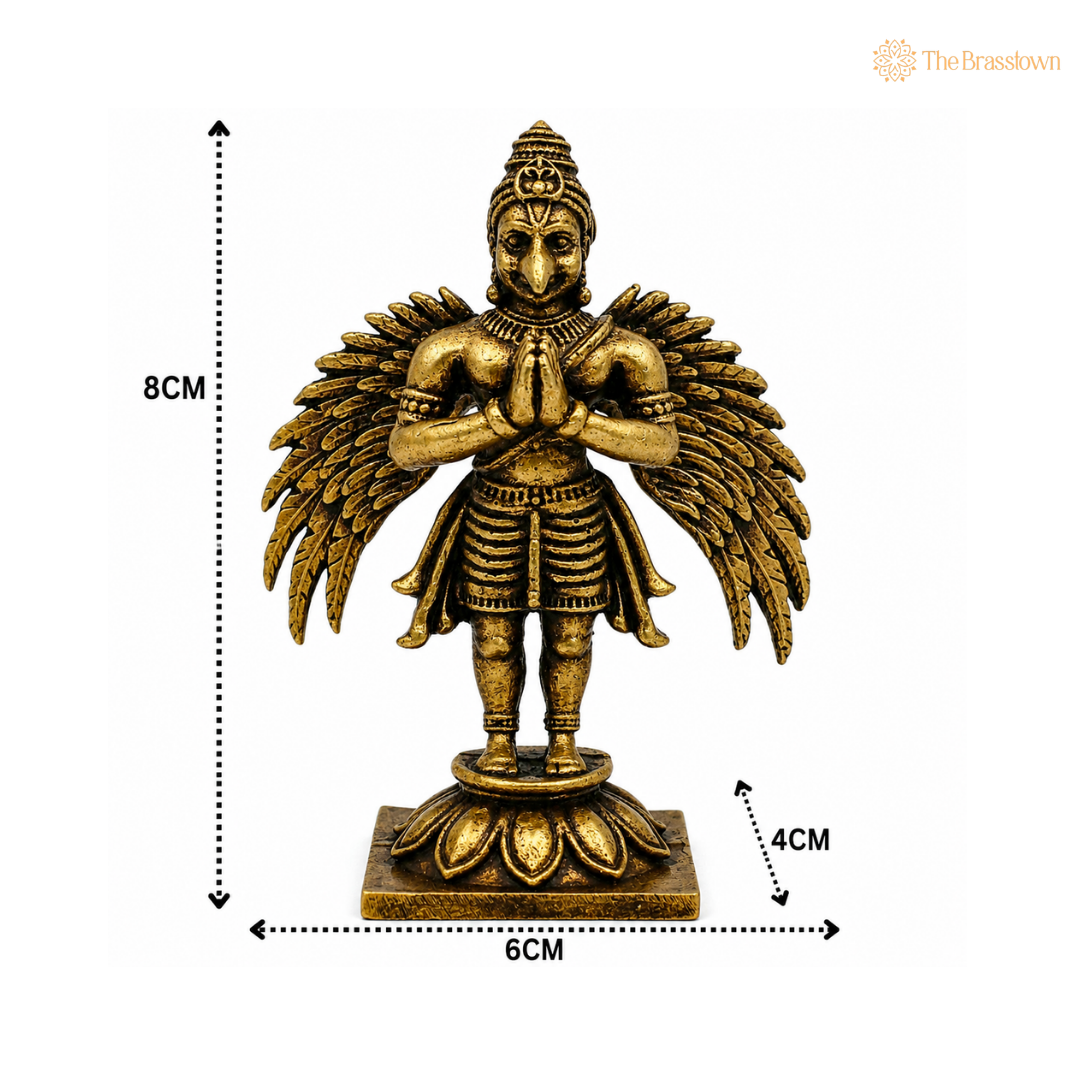 Brass Garuda Idol – Divine Vahana of Lord Vishnu, Garuda Murti for Puja, Home Mandir &amp; Spiritual Décor 3 Inch