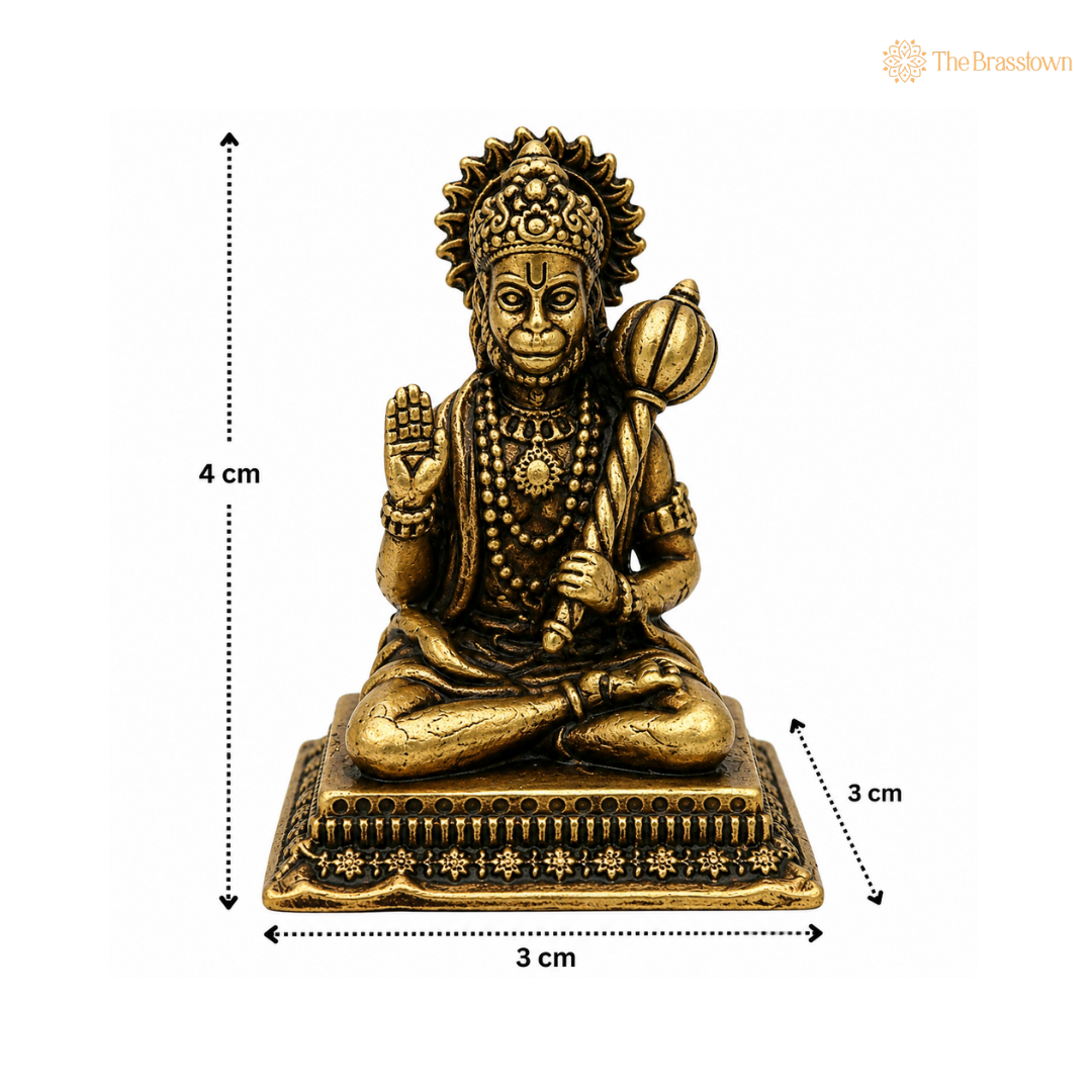 Brass Sitting Hanuman Idol – Bajrangbali / Anjaneya / Maruti Murti for Puja, Home Mandir &amp; Spiritual Décor 1.5 Inch