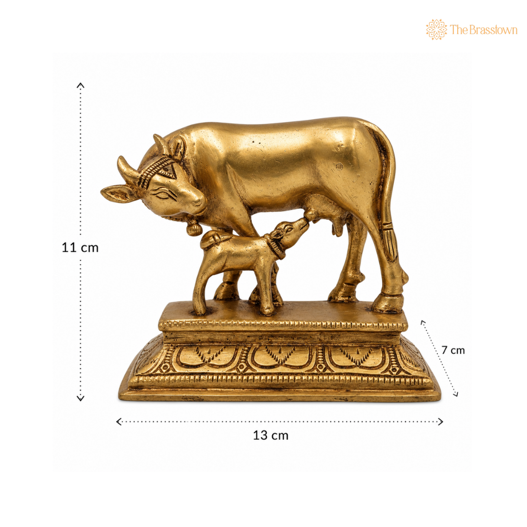 Sacred Brass Cow and Calf Statue 4.5 Inch