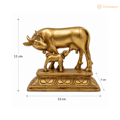 Sacred Brass Cow and Calf Statue 4.5 Inch