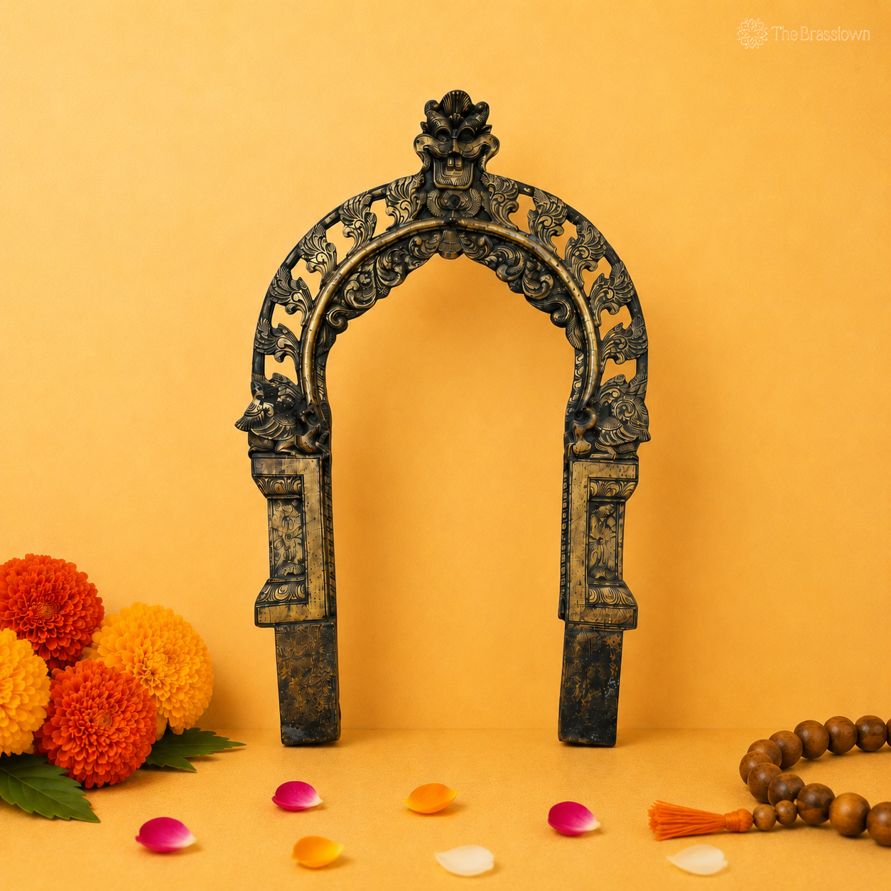 Handcrafted Brass Traditional Prabhavali Arch – Handcrafted Arch Backdrop Wall Hanging for Home Temple, Deity Décor &amp; Spiritual Ambience 37.5 Inch