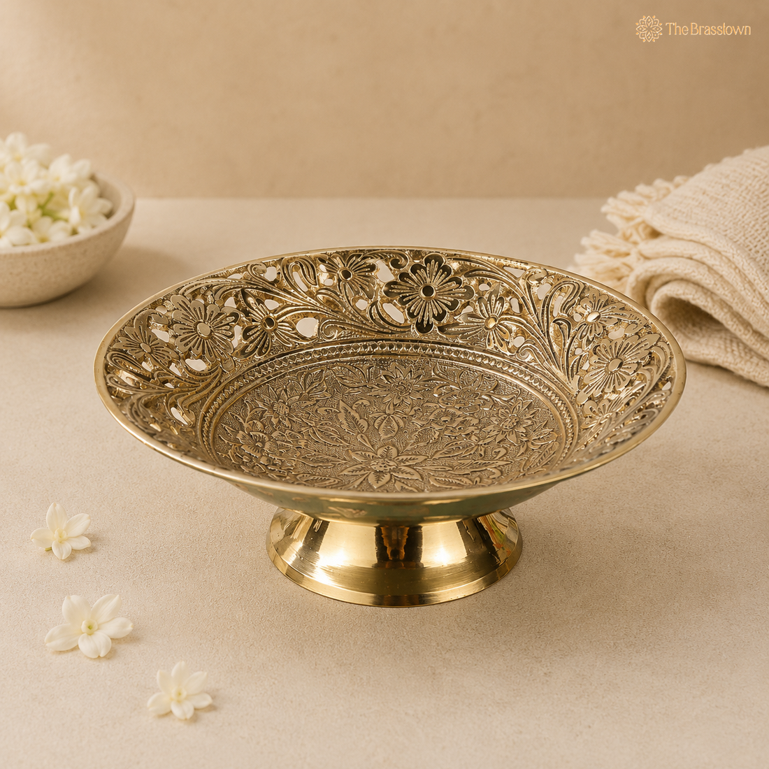 Handcrafted Brass Fruit Bowl – Traditional Peetal Decorative Dry Fruit Bowl for Dining Table, Home Décor &amp; Centerpiece 8 Inch