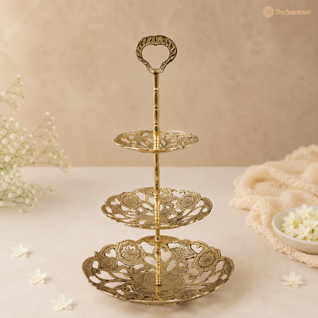Handcrafted Brass Dry Fruit Stand – Decorative Peetal Dry Fruit Box &amp; Serving Tray for Home Décor, Festive Serving &amp; Gifting  Product Description 15.5 Inch