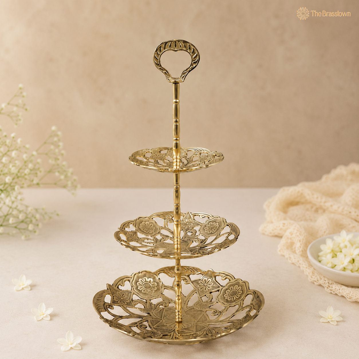 Handcrafted Brass Dry Fruit Stand – Decorative Peetal Dry Fruit Box &amp; Serving Tray for Home Décor, Festive Serving &amp; Gifting  Product 18 Inch