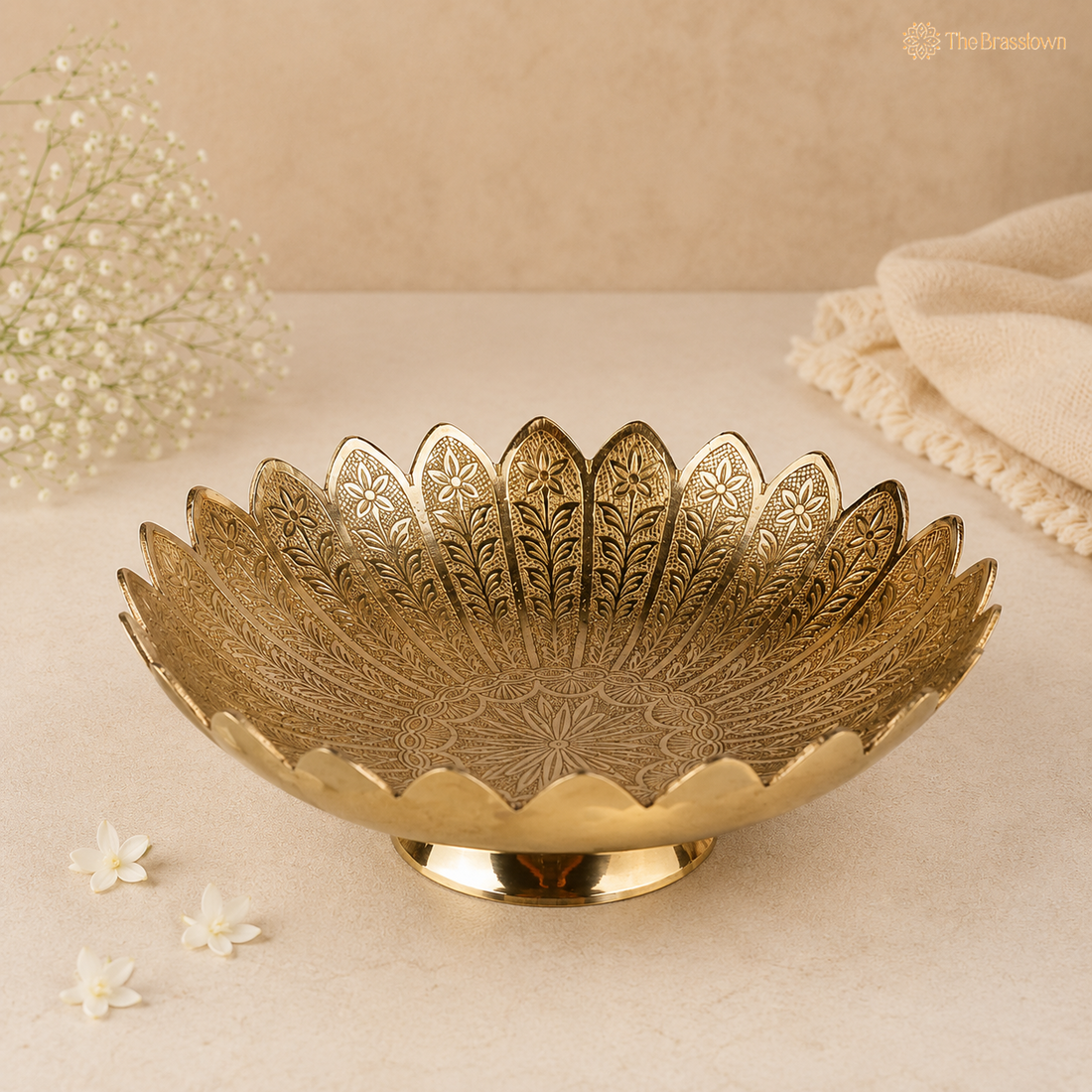 Handcrafted Traditional Brass Fruit Bowl – Traditional Peetal Decorative Dry Fruit Bowl for Dining Table, Home Décor &amp; Centerpiece 3.5 Inch