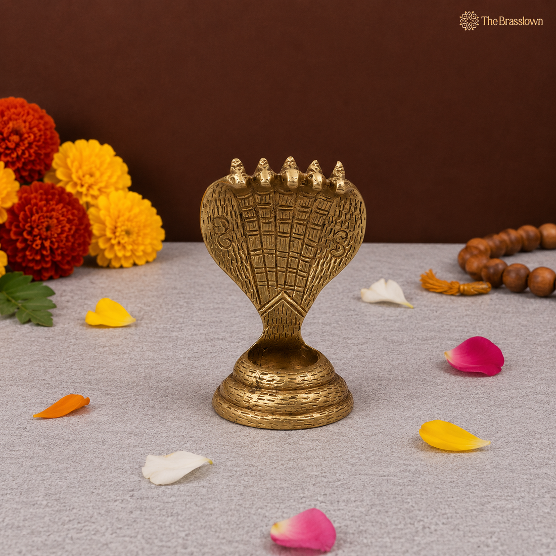 Brass Sheshnag Murti – Adi Shesha Ananta Nag Vigraha, Peetal Sarparaja Idol for Puja, Mandir &amp; Spiritual Décor 4 Inch