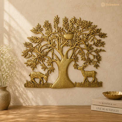 Handcrafted Brass Kalpavriksha Tree of Life Wall Hanging – Sacred Vastu &amp; Feng Shui Peetal Décor for Home, Living Room &amp; Pooja Space 16 Inch