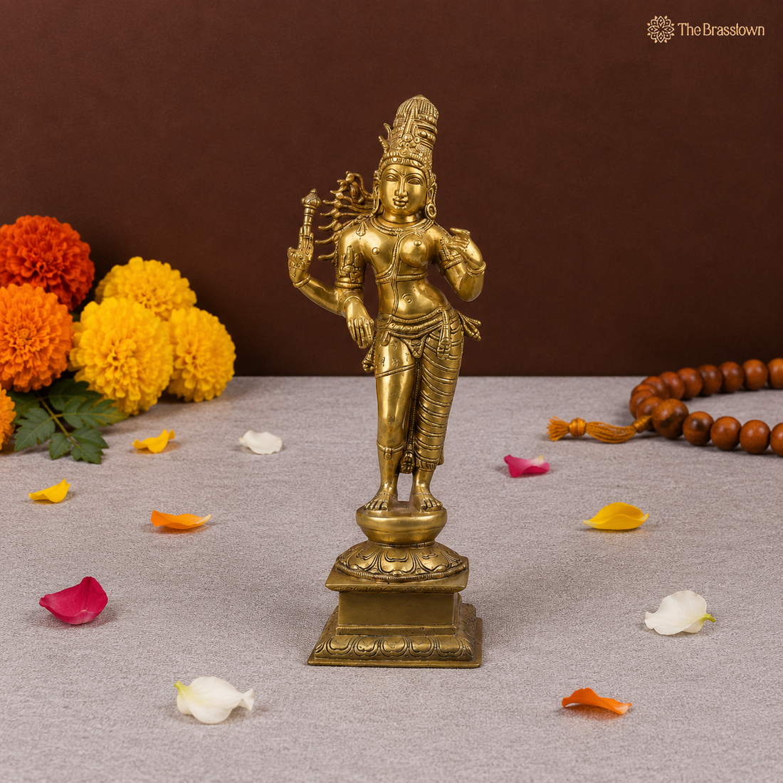 Brass Ardhanarishwar Idol – Shiva Shakti Ardhanarishvara Murti, Handcrafted Peetal Divine Statue for Pooja, Home Mandir &amp; Spiritual Décor 21 Inch