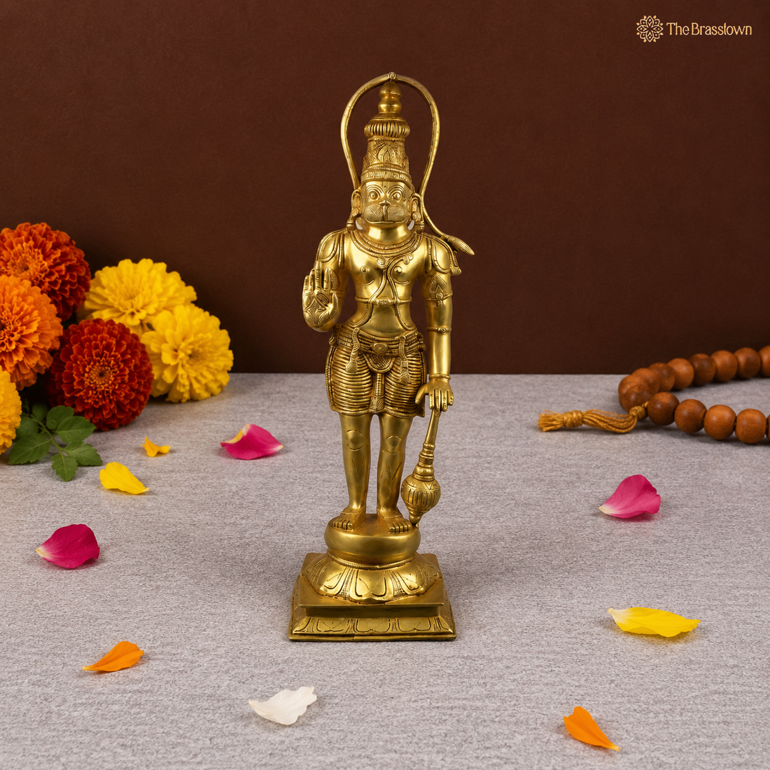 Brass Hanuman Idol – Bajrangbali / Anjaneya / Bajrangbali Sankatmochan Anjaneya / Ram Bhakt Murti for Puja, Home Mandir &amp; Spiritual Décor 27.5 Inch