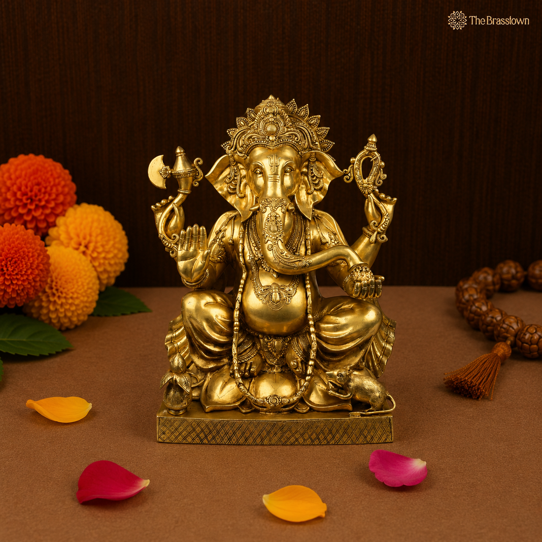 Handcrafted Ekdanta Brass Ganesh Idol – Sacred Vinayaka Vigneshwara Murti for Home Temple, Pooja &amp; Prosperity 30.5 Inch