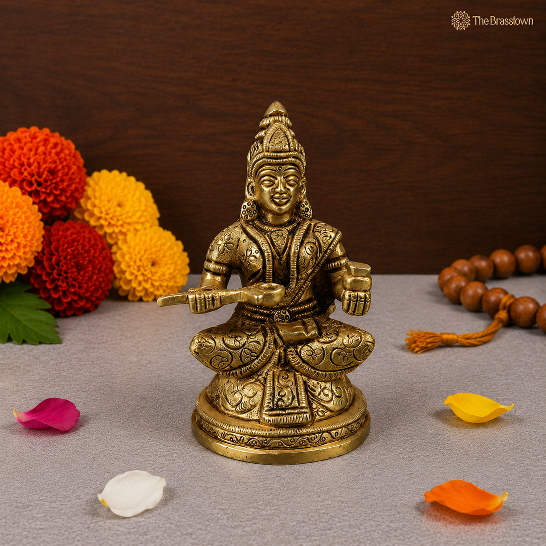 Brass Annapurneshwari Annapurna Devi Idol – Annapoornā Mata Murti for Pooja &amp; Kitchen Temple 6 Inch