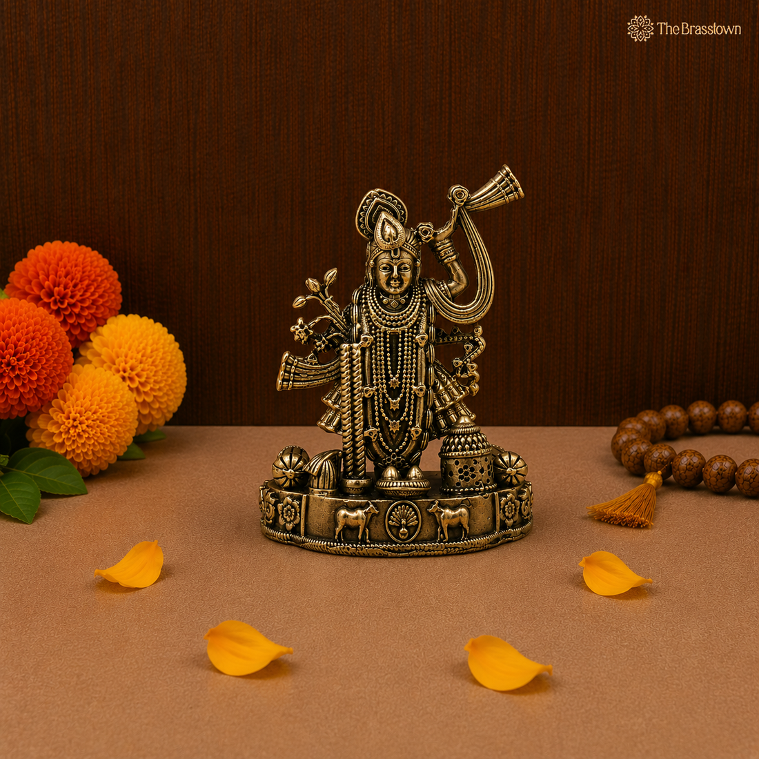 Traditional Brass Shrinath Ji Idol – Divine Brass Statue for Puja &amp; Home Mandir 4.5 Inch