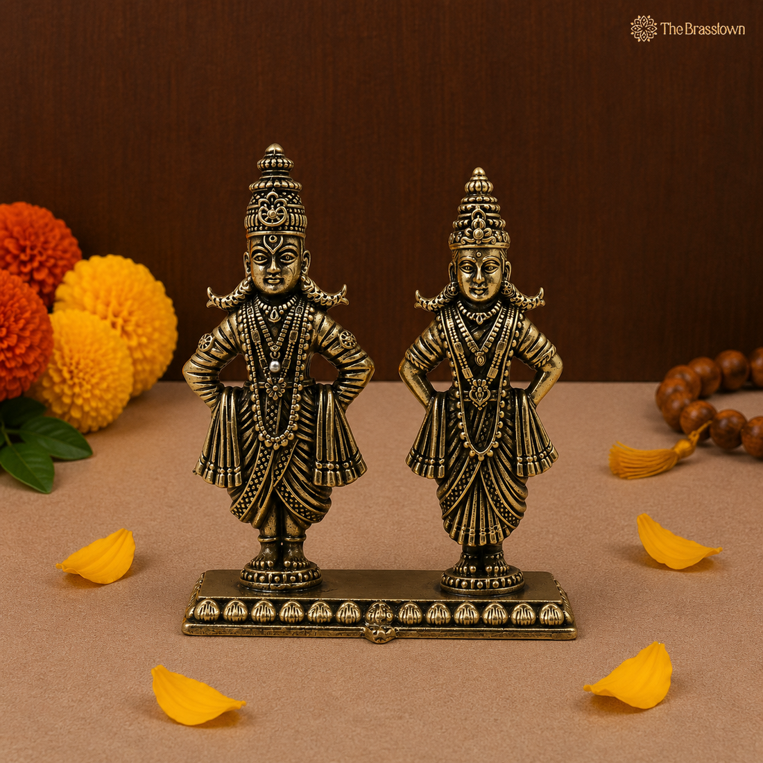 Brass Vittal Rukmini Idol – Handcrafted Panduranga Vithoba &amp; Rukmini Murti for Pooja, Home Mandir, Spiritual Décor &amp; Gifting 3 Inch
