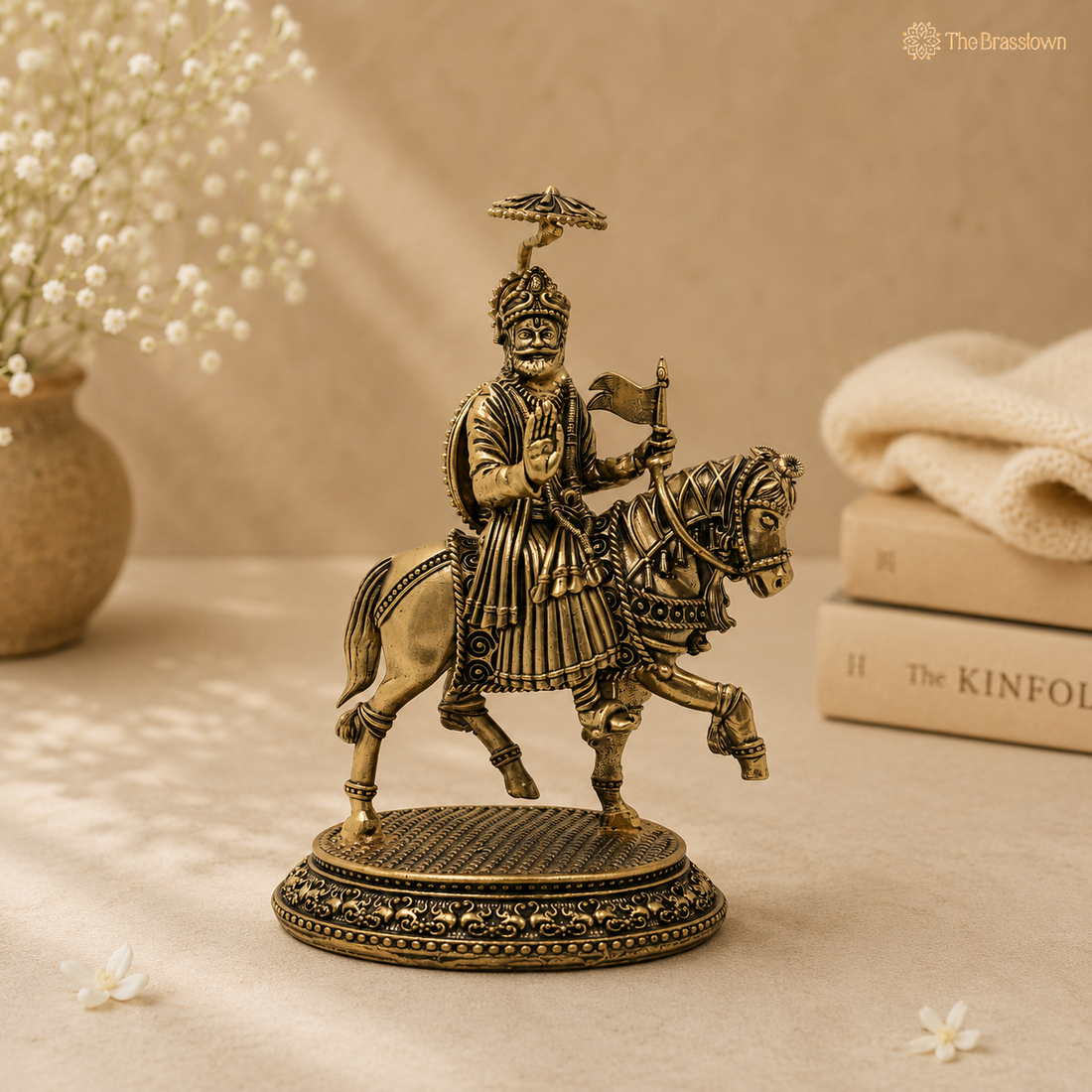 Brass Shivaji Maharaj Idol on Horse – Chhatrapati Shivaji Murti, Raje Shivaji Bhonsle Statue for Home Décor, Office &amp; Gifting 5 Inch
