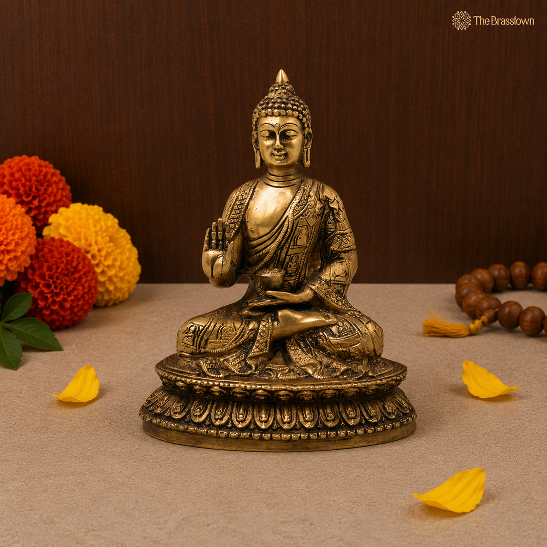 Handcrafted Brass Gautama Buddha Idol in Meditation - A Symbol of Wisdom and Peace 10.5 Inch