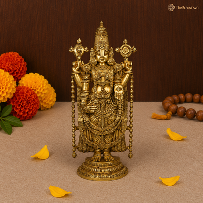 Brass Venkateswara Balaji Srinivasa Govinda Tirupati Perumal Idol – Tirupati Balaji Statue for Puja &amp; Home Mandir 47 Inch