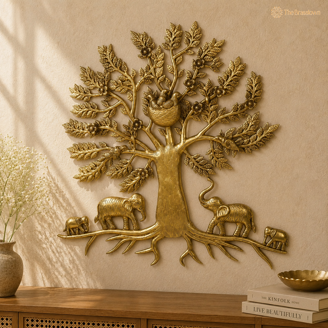 Brass Kalpavriksha Tree of Life Wall Hanging – Sacred Vastu &amp; Feng Shui Peetal Décor for Home, Living Room &amp; Pooja Space 25.5 Inch