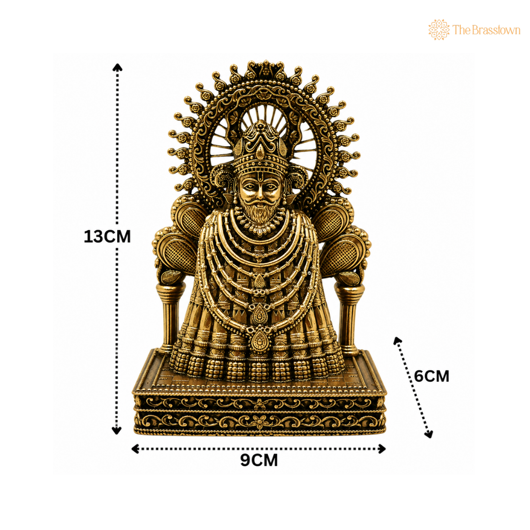 Brass Khatu Shyam Idol – Shyam Baba Murti for Puja, Home Mandir &amp; Spiritual Décor 5 Inch