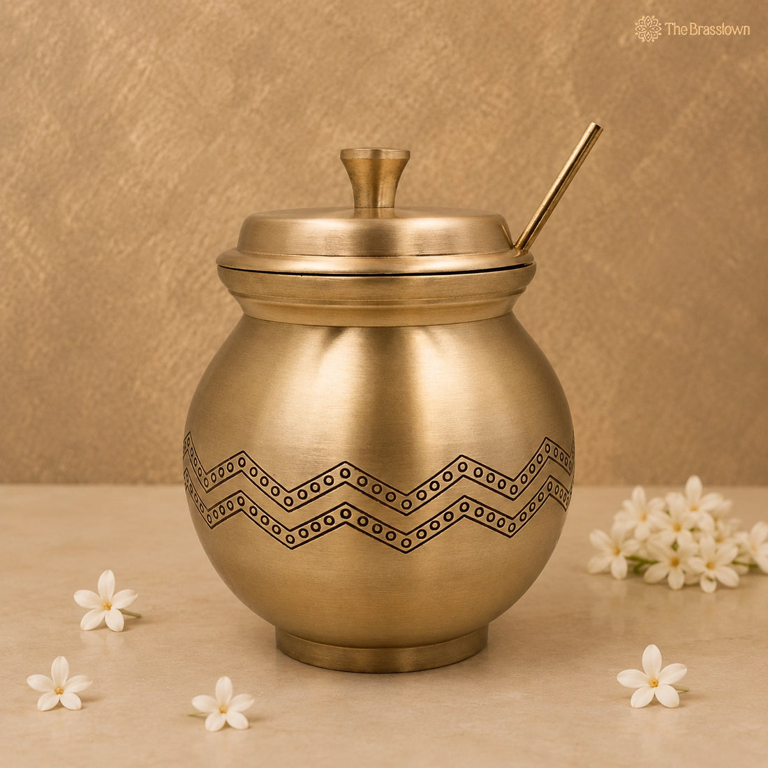 Handcrafted Brass Multi-Use Storage Box – Traditional Peetal Ghee Container, Vintage Brass Pot &amp; Multipurpose Storage Jar 5.5 Inch