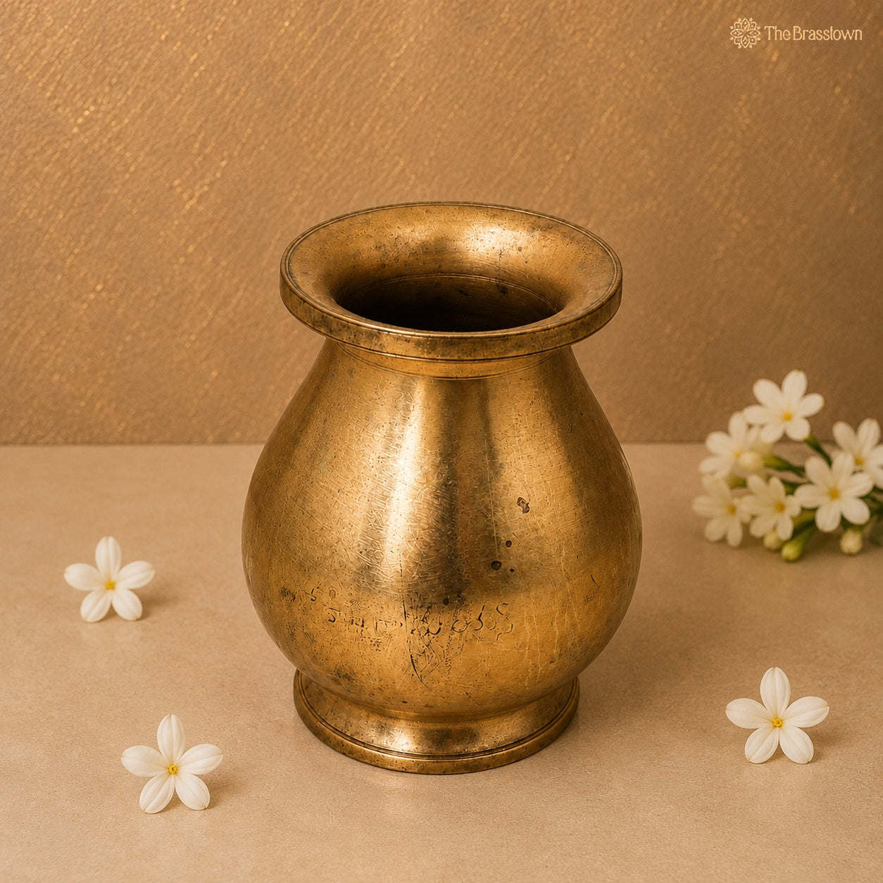 Handcrafted Brass Lota Kalash Jal Patra For Pooja – Traditional Pital Gangajali Kamandal for Puja, Ganga Jal Storage, Rishi Muni Kalash &amp; Hindu Rituals 5 Inch