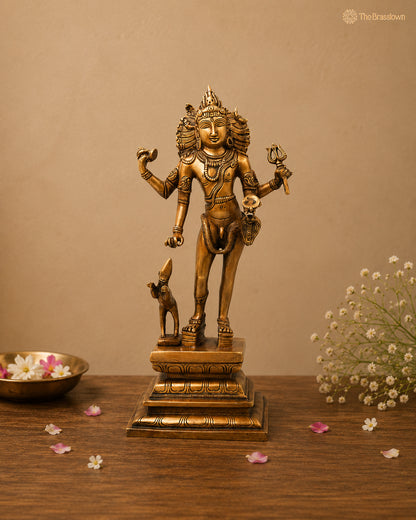 Brass Kala Bhairava Idol – Handcrafted Traditional Chola Style Bhairav Murti for Pooja, Home Mandir, Spiritual Décor &amp; Gifting 15 Inch