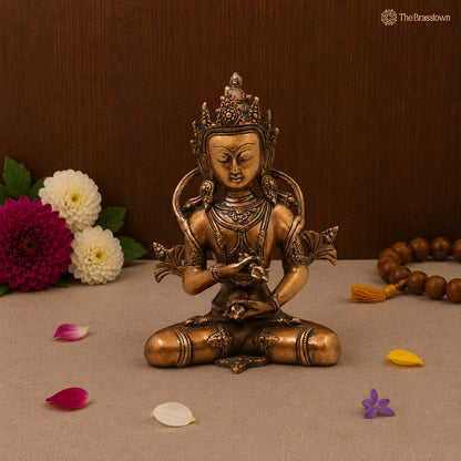 Brass Vajrasattva Idol Statue – Handcrafted Dorje Sempa Buddhist Murti for Pooja, Meditation, Home Décor &amp; Spiritual Gifting 11 Inch