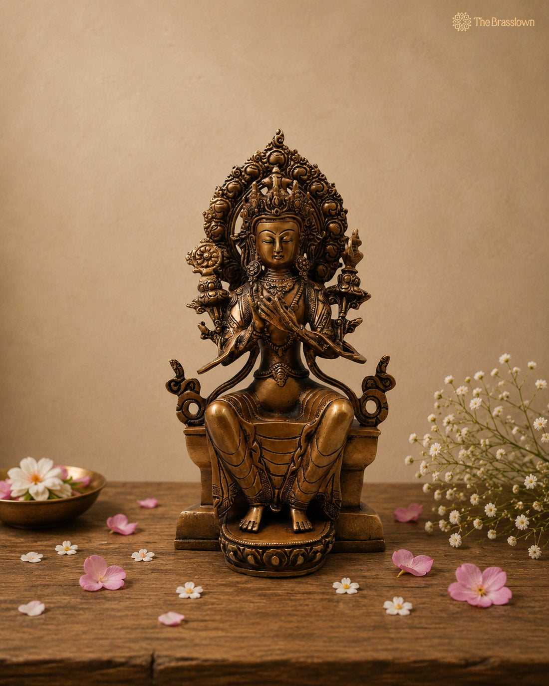Brass Maitreya Buddha Idol – Handcrafted Future Buddha Ajita Bodhisattva Murti for Pooja, Home Décor &amp; Spiritual Gifting 12 Inch