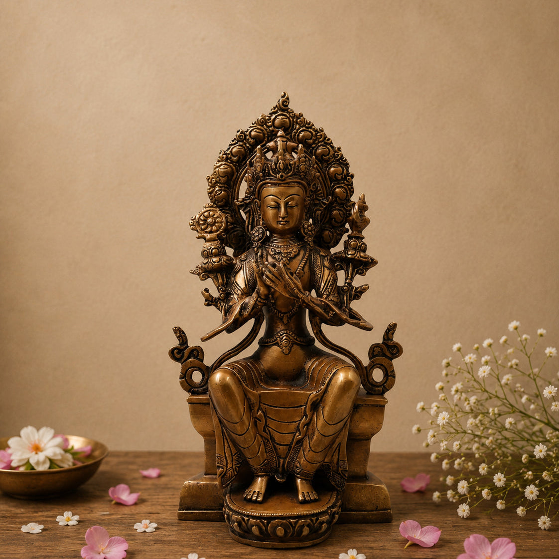 Brass Maitreya Buddha Idol – Handcrafted Future Buddha Ajita Bodhisattva Murti for Pooja, Home Décor &amp; Spiritual Gifting 12 Inch