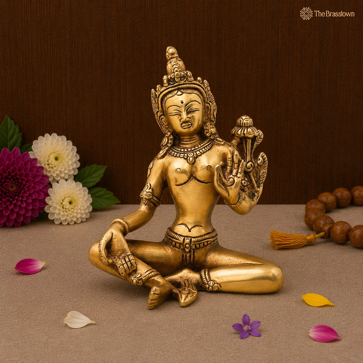 Brass Maa Tara Mahavidya Idol – Handcrafted Traditional Unique Chola Style Tara Maa Murti for Pooja, Home Mandir, Spiritual Décor &amp; Gifting 6.5 Inch