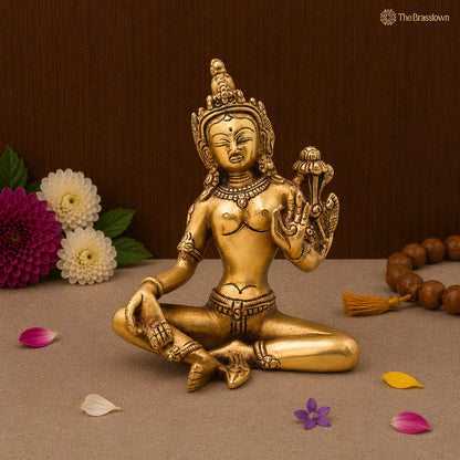 Brass Maa Tara Mahavidya Idol – Handcrafted Traditional Unique Chola Style Tara Maa Murti for Pooja, Home Mandir, Spiritual Décor &amp; Gifting 6.5 Inch