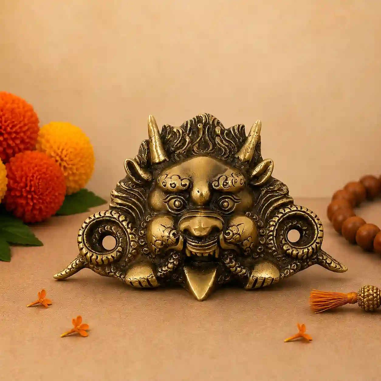 Handcrafted Brass Guardian Lion Mask Wall Décor 5 Inch