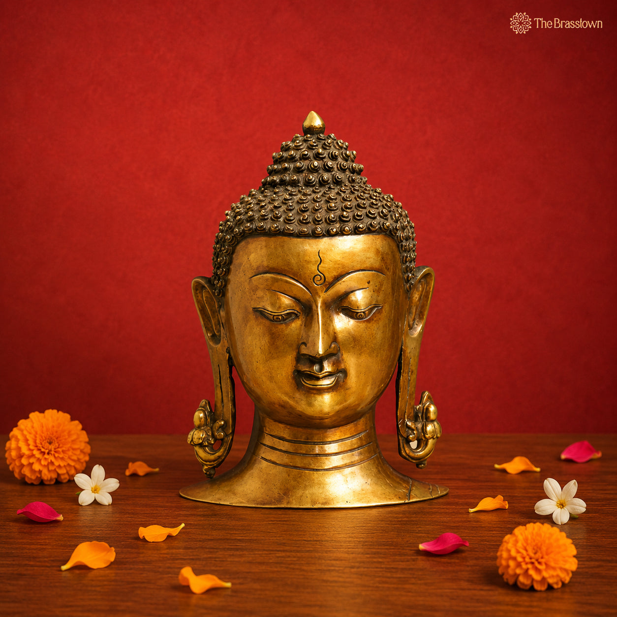 Handcrafted Brass Buddha Face Statue – Peaceful Meditation &amp; Zen Wall Décor for Home, Office &amp; Spiritual Spaces 12 Inch