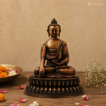 Handcrafted Brass Gautama Buddha Idol – Handcrafted Buddha Traditional Chola Meditation Statue for Pooja, Home Décor &amp; Spiritual Gifting 18.5 Inch