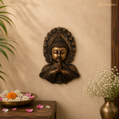 Brass Shakyamuni Buddha Face Wall Decor – A Symbol of Serenity and Enlightenment 8.5 Inch