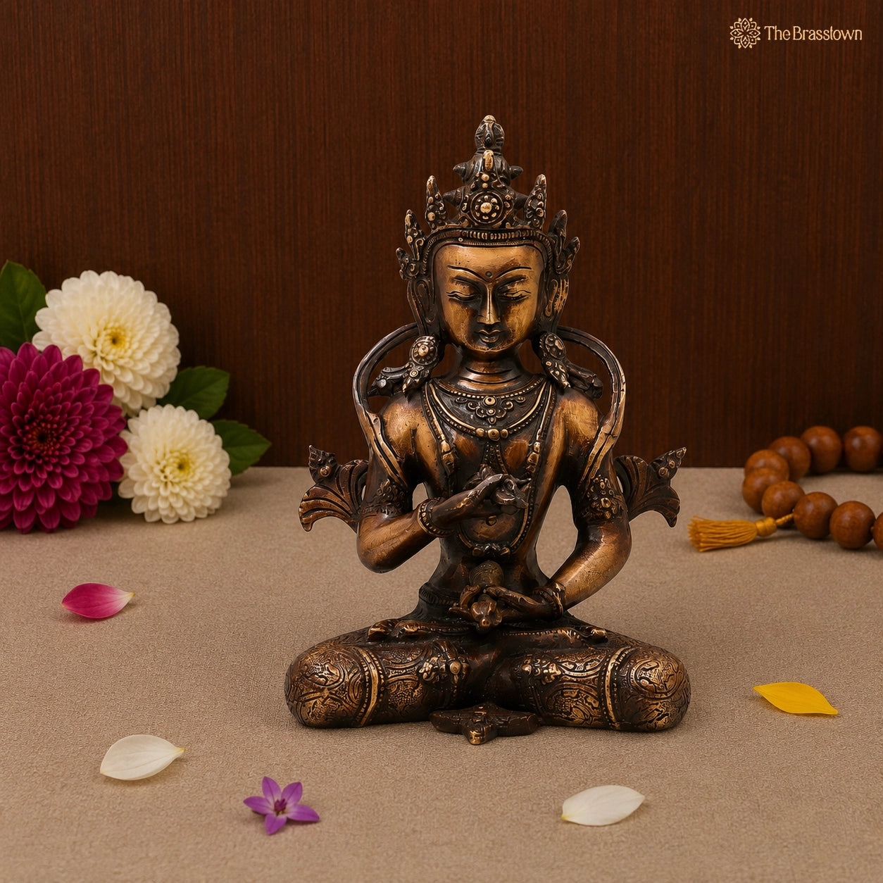 Brass Vajrasattva Idol Murti – Handcrafted Dorje Sempa Buddhist Murti for Pooja, Meditation, Home Décor &amp; Spiritual Gifting 11 Inch